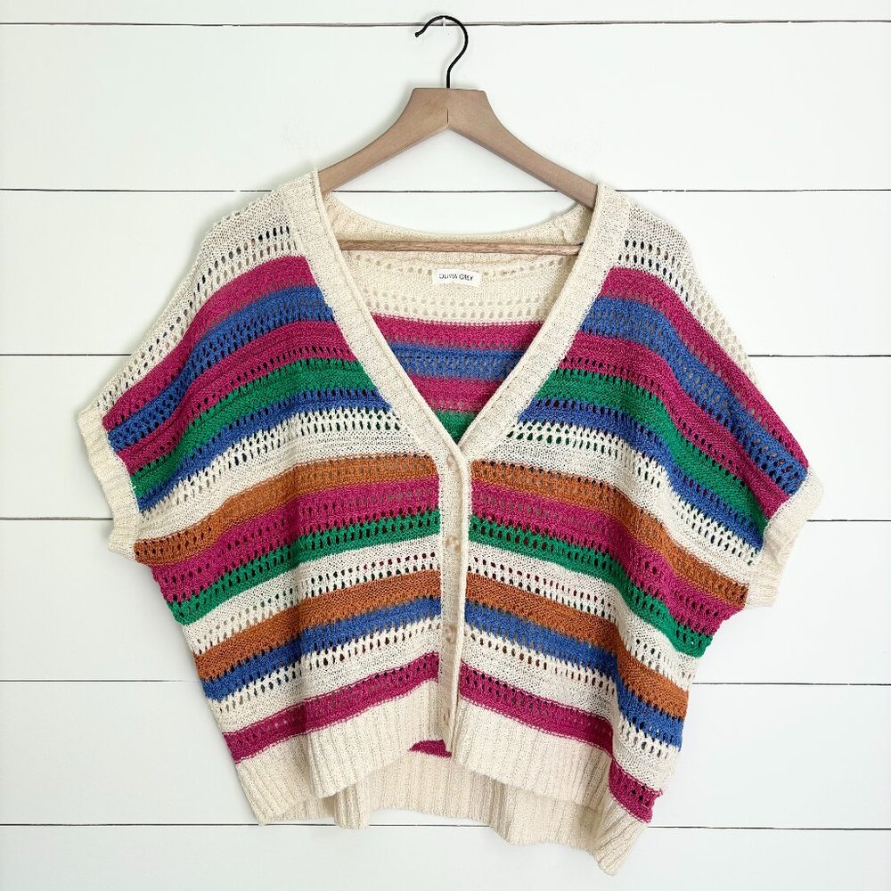 NWOT Olivia Grey multi color knit button up sweater cardigan